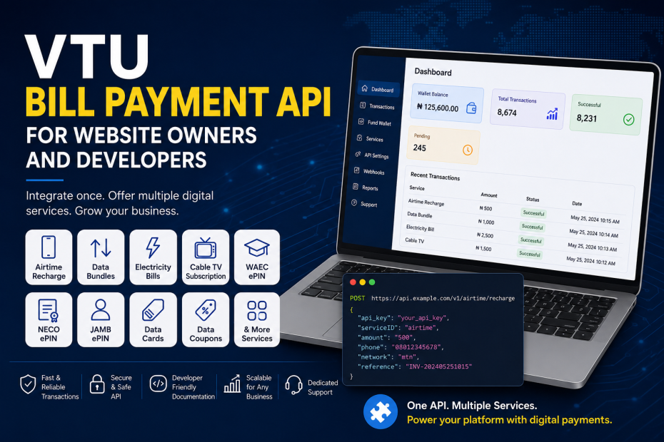 VTU Bill Payment API for Website Owners and Developers